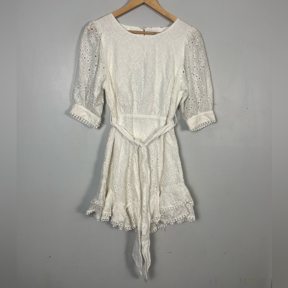 By together Anthropologie Collection Off White Eyelet open back mini dress M